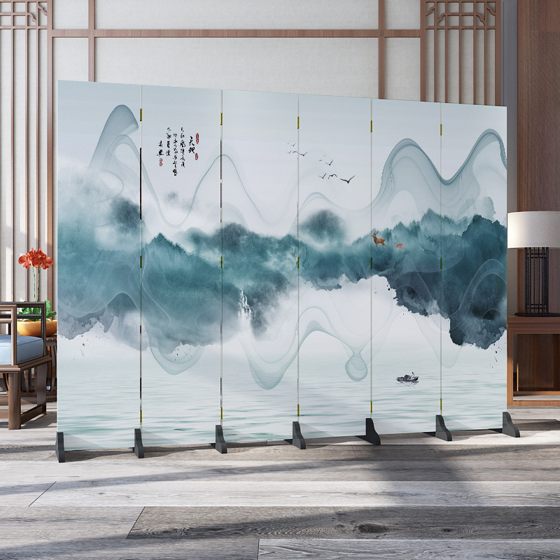 中式屏风卧室遮挡家用装饰隔断墙客厅酒店办公室折叠移动双面折屏 5扇加板（1.8米高*2米宽）