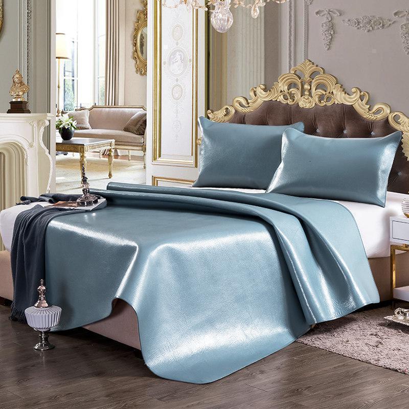 美帮汇头层水牛皮凉席1.8米床无铬鞣彩绘牛皮席三件套 1.5m色软席 幻梦蓝 1.2m（4英尺）床