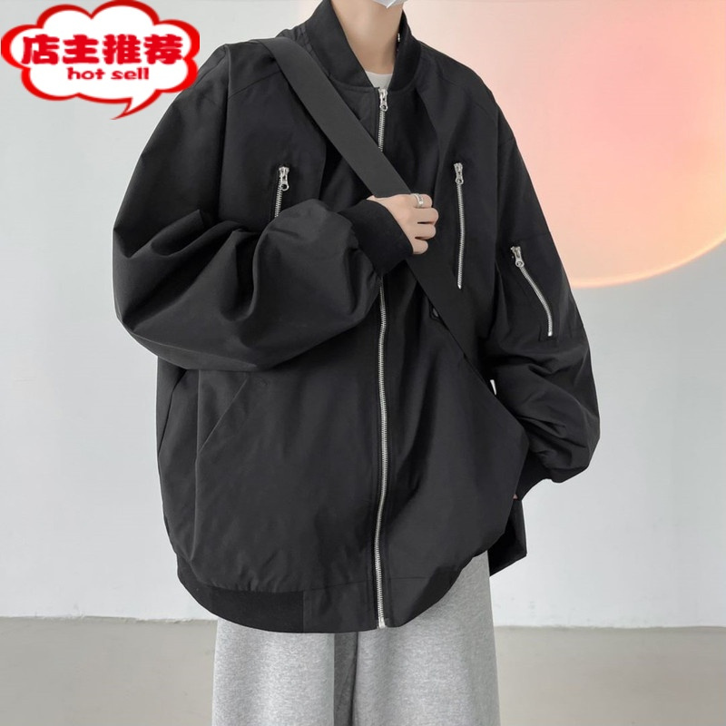 SHANCHAO美式机能飞行员夹克男秋季加肥大码潮胖子宽松棒球服痞帅工装外套
