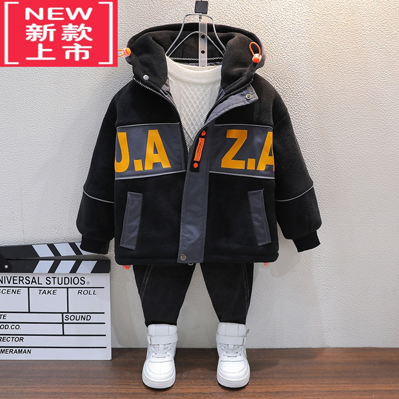 可莉允男童加绒外套2022新款儿童帅气夹棉衣服宝宝秋冬装加厚摇粒绒上衣棉服