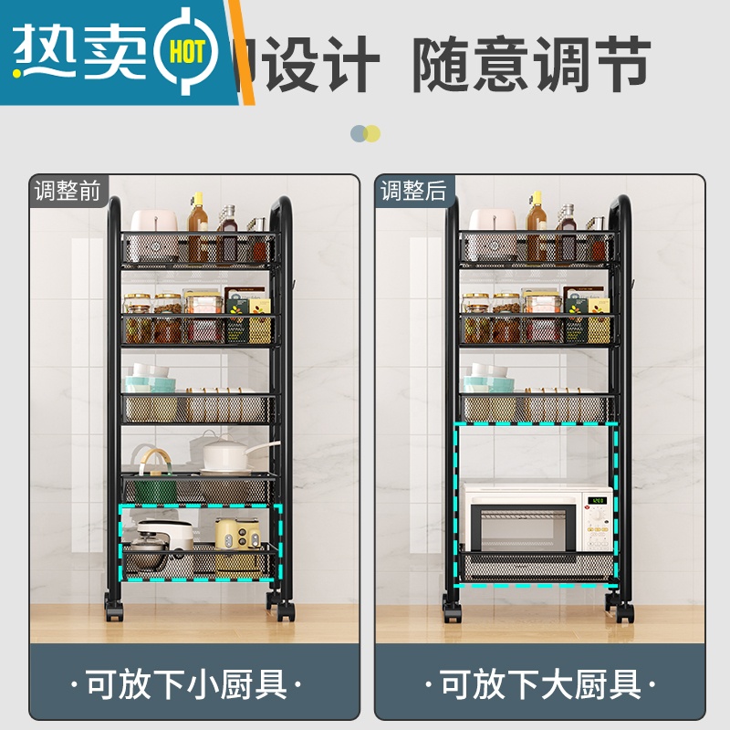 敬平厨房置物架家用收纳储物架子落地多层用品大全小推车多功能蔬菜篮高清大图