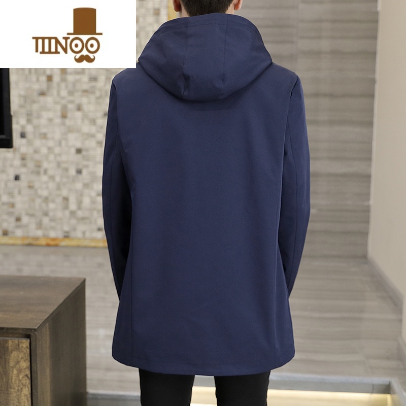 YANXU中长款风衣外套男2023新款成熟稳重男装潮牌连帽修身夹克上衣高清大图