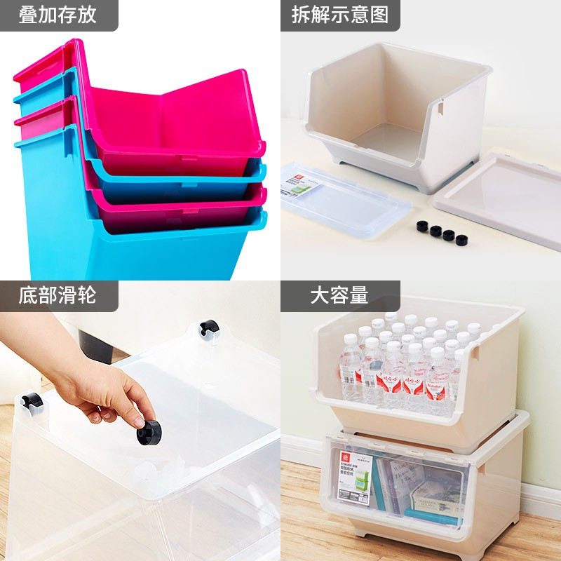 儿童玩具收纳箱筐大容量多层超大可坐人侧开柜透明翻盖式宝宝整理 三维工匠高清大图