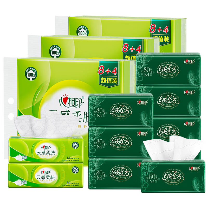 心相印 纸巾组合3xDT18078+TDT1080(78抽12包*3提)+(80抽8包M码)