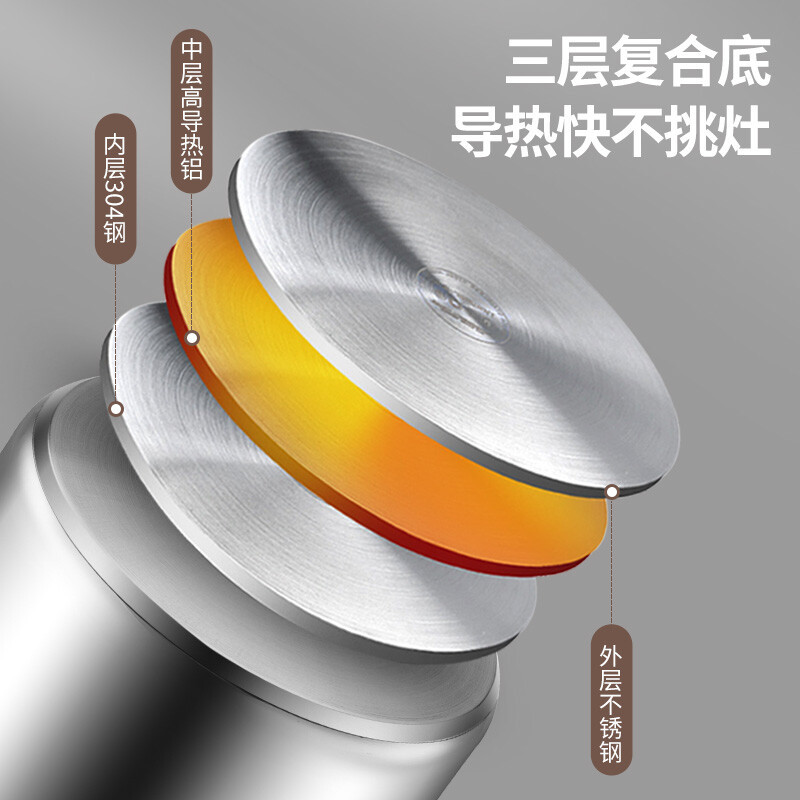 美厨(maxcook)汤锅304不锈钢 复底高汤锅 燃气灶电磁炉家用加厚不锈钢锅复底锅具