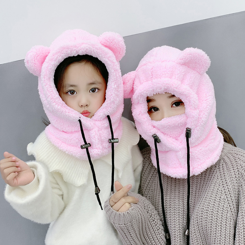 热卖帽子女冬珊瑚绒儿童护耳保暖加绒骑电动车防寒防风帽子口罩一体潮
