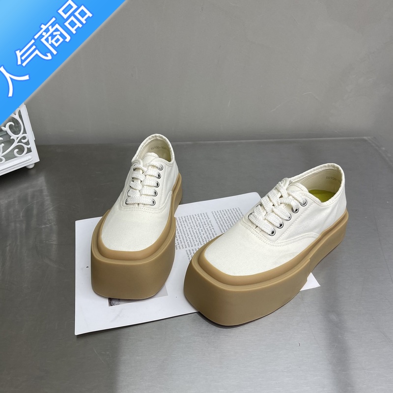 SUNTEK方头帆布鞋女厚底ins潮百搭2023新款夏季休闲透气小白鞋大头板鞋高清大图