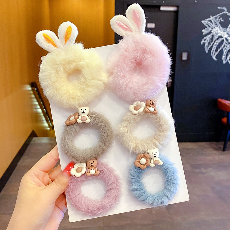 儿童毛绒兔耳发圈魅扣扎头发皮筋女童头绳发饰可爱宝宝发绳