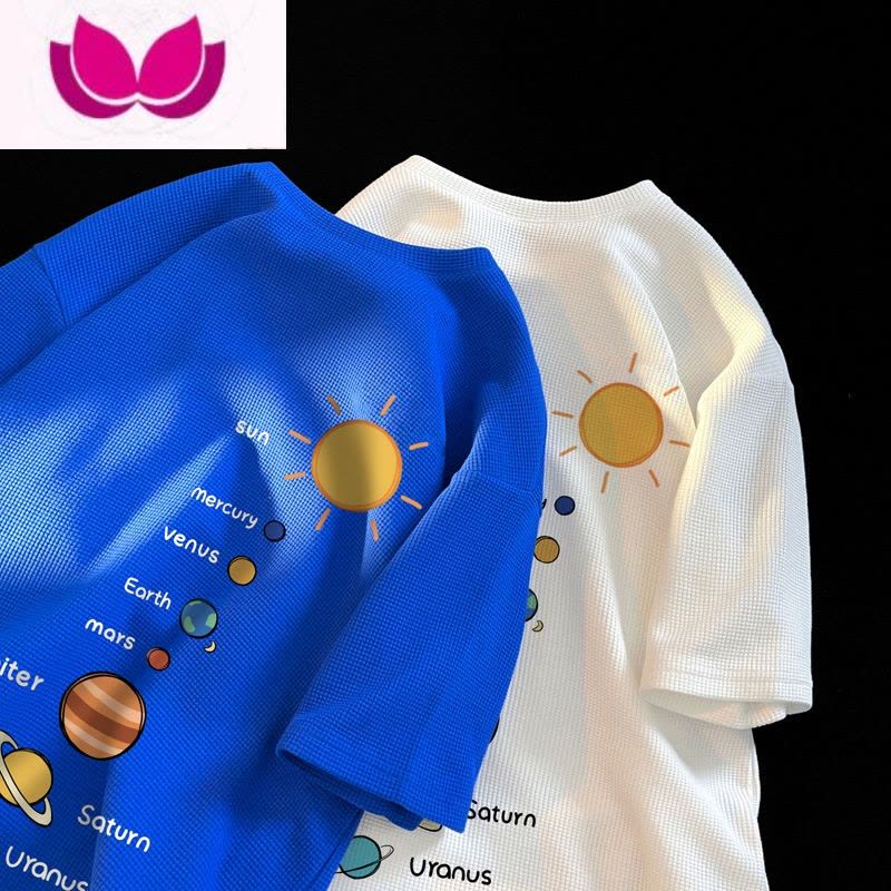 七斓华夫格短袖t恤男夏季港风宽松大码潮牌上衣ins百搭休闲学生体恤衫图片