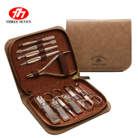 韩国777(THREE SEVEN)指甲刀套装家用便携指甲剪钳修脚刀修甲美甲工具套装正品棕色皮套金剪