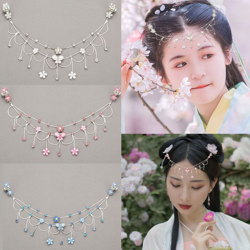 蝴蝶e-01白 汉服发饰女古风流苏额饰边夹古装头饰仙气表演头链古代