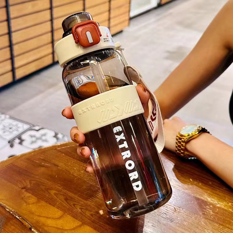 简约大容量双饮吸管塑料杯运动健身学生水杯户外便携专用随身杯800ml(颜色备注)高清大图