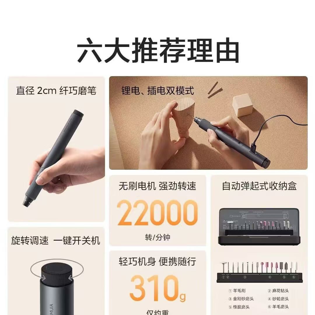 小米米家电磨笔手持抛光电动打磨神器木工切割玉石雕刻机工具高清大图