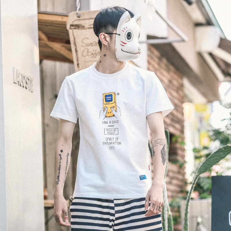 东京衣柜男装夏季游戏机印花短袖T恤情侣潮流衣服半袖体恤上衣男白色