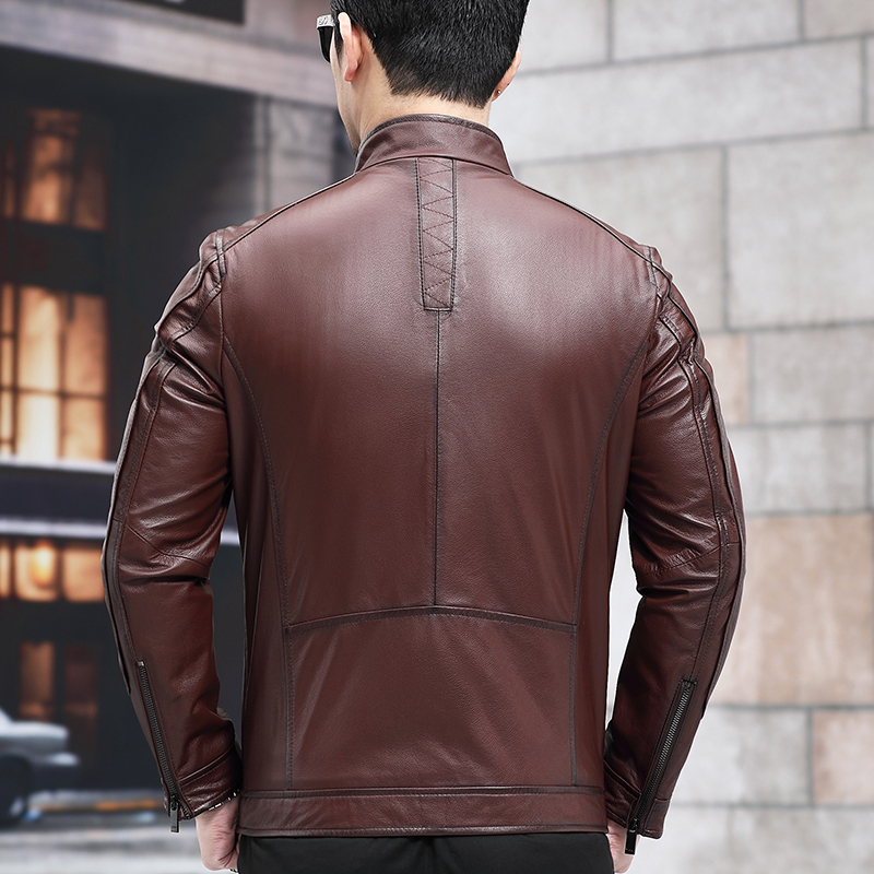 新款海宁真皮皮衣男牛皮夹克商务男装机车外套爸爸snx8815