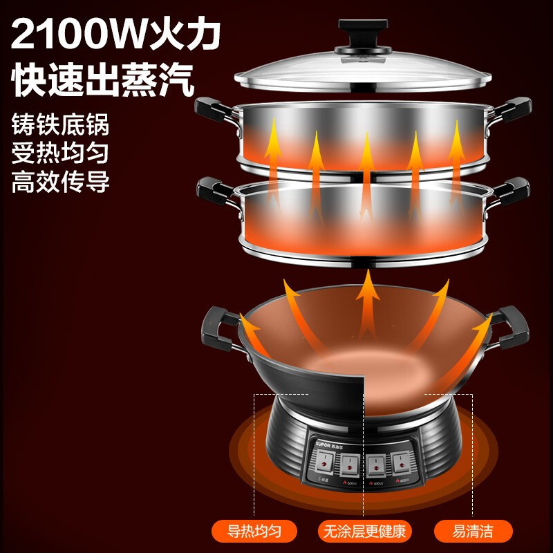 苏泊尔(SUPOR)电蒸锅 电炒锅一体电煮锅多功能料理锅电火锅专用锅17L大容量多功能锅不锈钢蒸笼 ZN32YK13高清大图