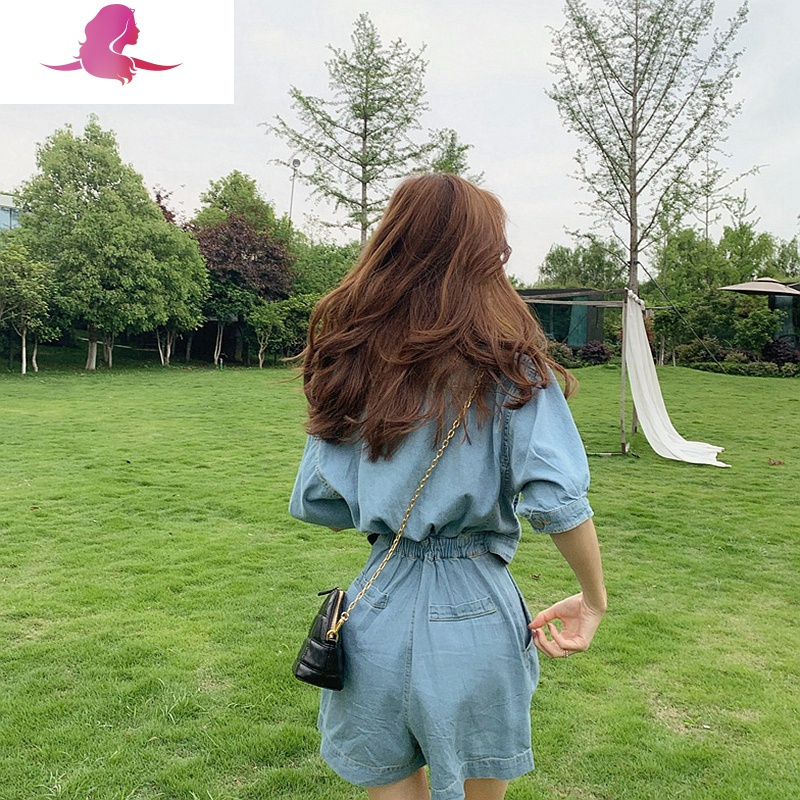 艳如飞夏季洋气减龄小个子气质炸街网红职业牛仔工装两件套装裤女时尚潮套装