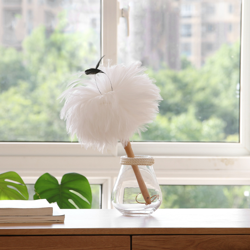 鸡毛掸子家用除尘掸除尘神器灰尘刷白色公鸡毛装饰掸子榉木手柄