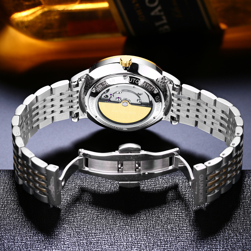 新款冠琴guanqin品牌手表男士超薄简约时尚全自动机械表正品精钢表带