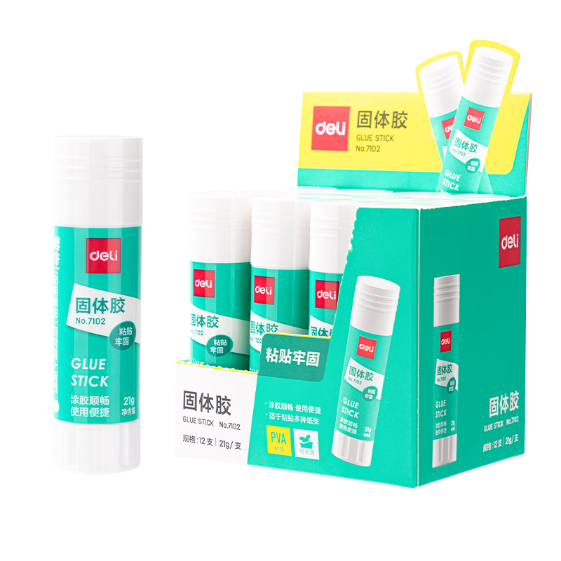 得力(deli) 7102高粘度PVA固体胶水/胶棒21g 快干耐用便携 12支/盒