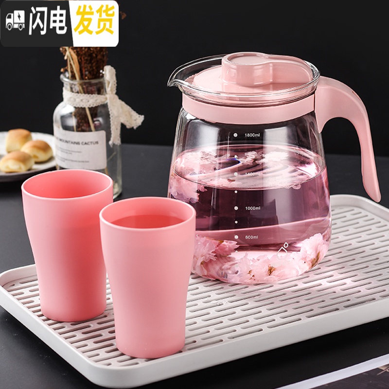 三维工匠大容量果汁壶凉水杯凉白开水壶玻璃耐热高温冷水壶凉水壶泡茶壶 中号北欧白(1700)高清大图