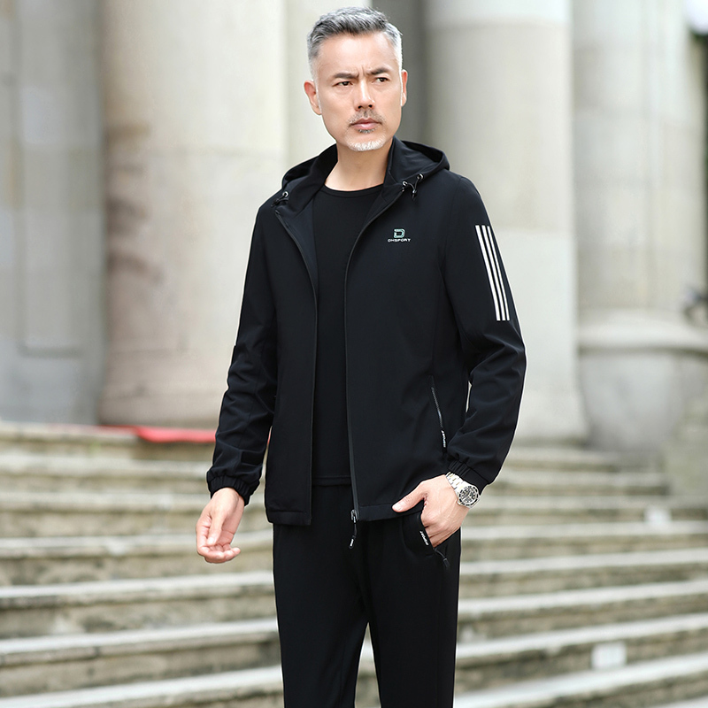 均妮中老年运动套装男春秋爸爸秋装两件套宽松休闲中年速干男士运动服