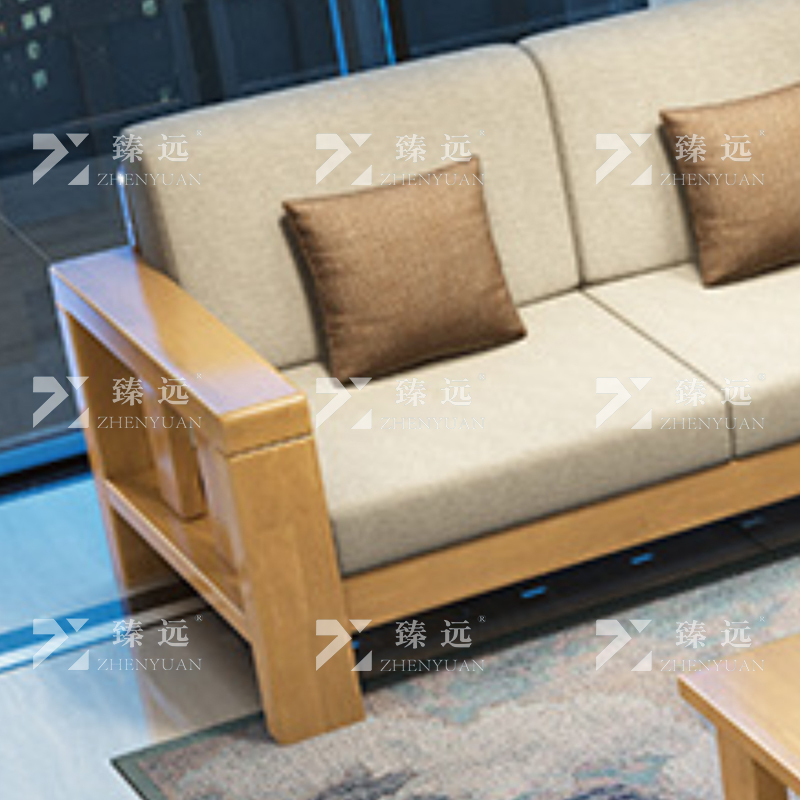 臻远简约实木沙发原木色实木沙发双人位