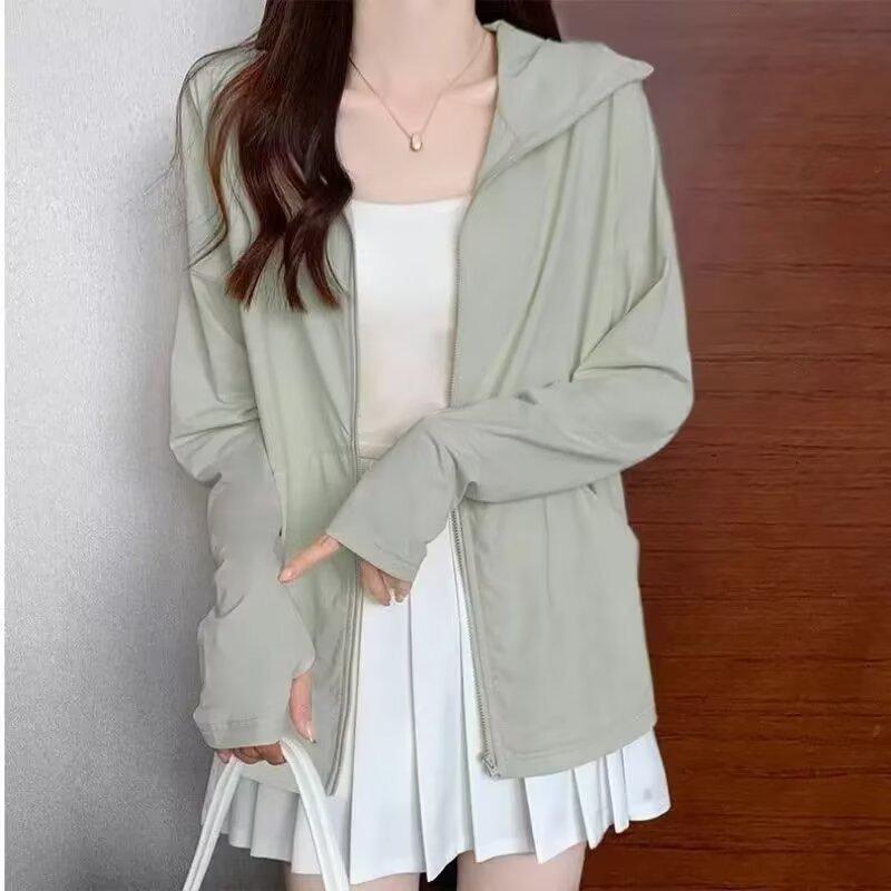 运动显瘦冰丝夏季防晒衣女户外轻薄款外套防紫外线透气凉感防晒服 Q99果绿 M