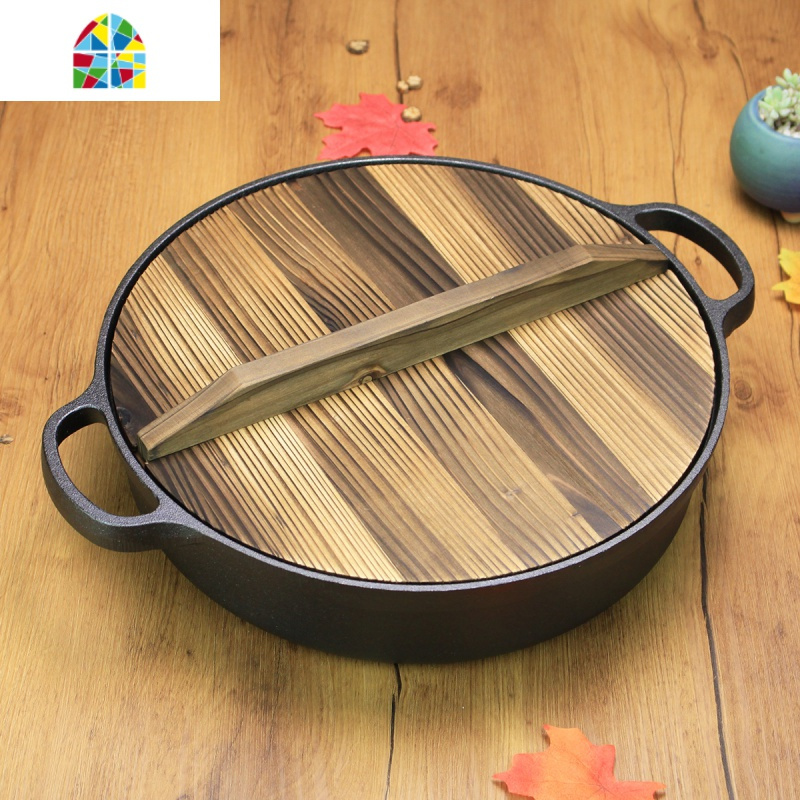 铸铁加厚平底锅煎锅炒锅家用烙饼锅无涂层锅电磁炉 fenghou 双耳33
