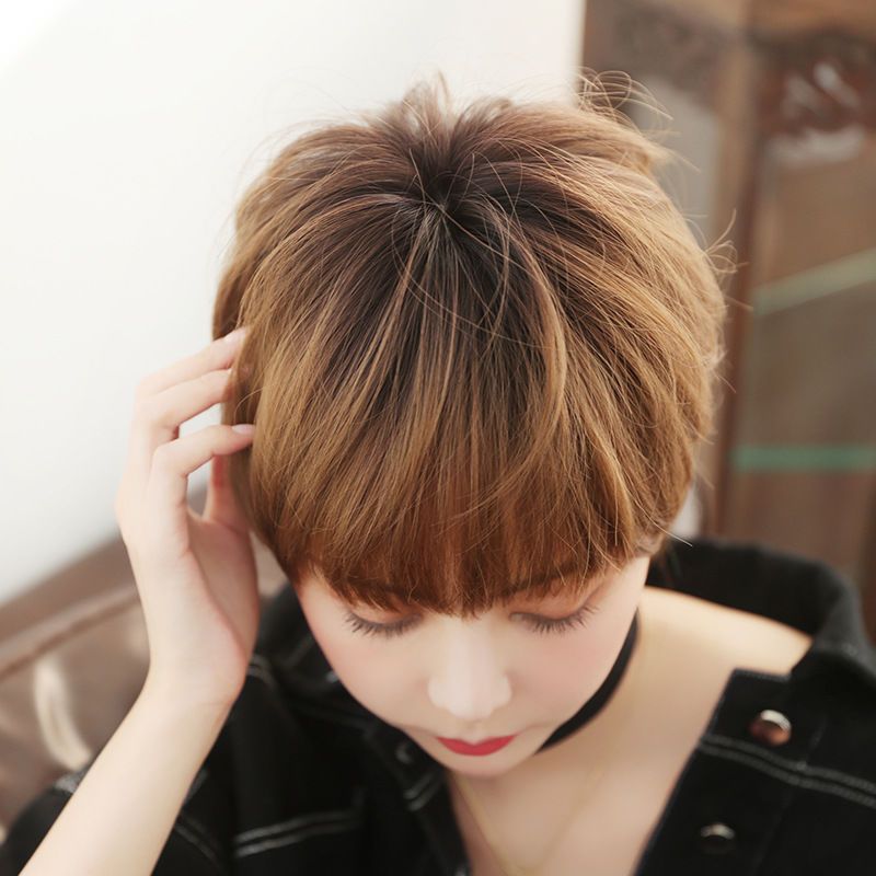 假发女自然蓬松短发全头套空气刘海中性修颜韩版波波头时尚假发套冷