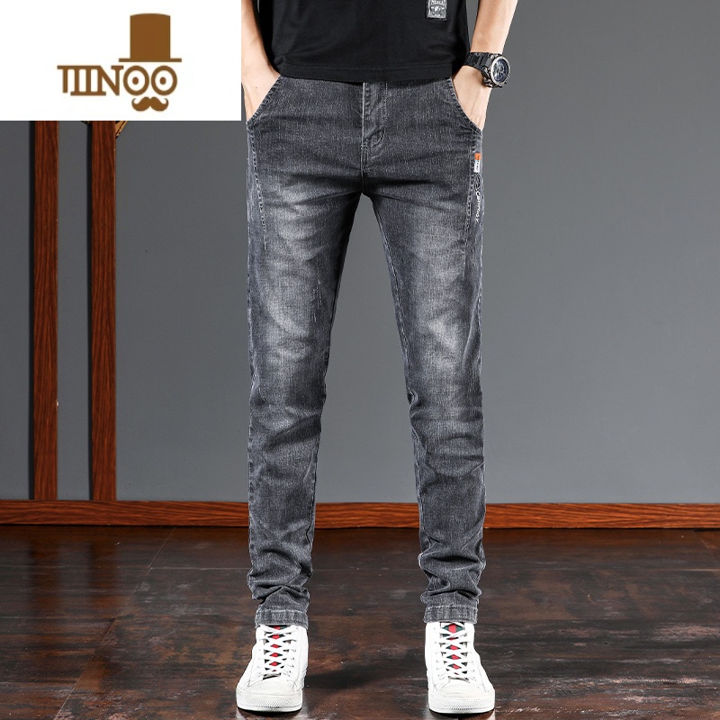 YANXU牛仔裤男2023夏季薄款弹力修身小脚直筒潮牌百搭休闲长裤男装高清大图