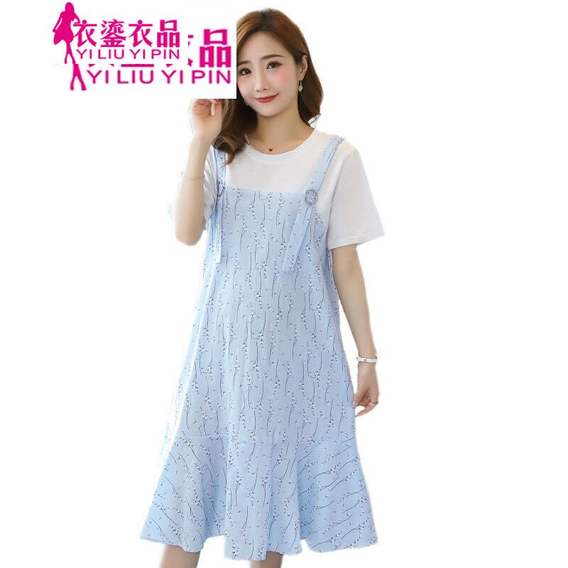 迪鲁奥(DILUAO)孕妇装2021夏韩版两件套孕妇连衣裙韩版时尚拼接纯棉小碎花孕妇裙大码上衣图片