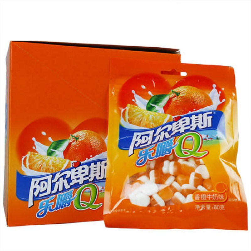 阿尔卑斯乐嚼Q香橙牛奶味橡皮糖60G