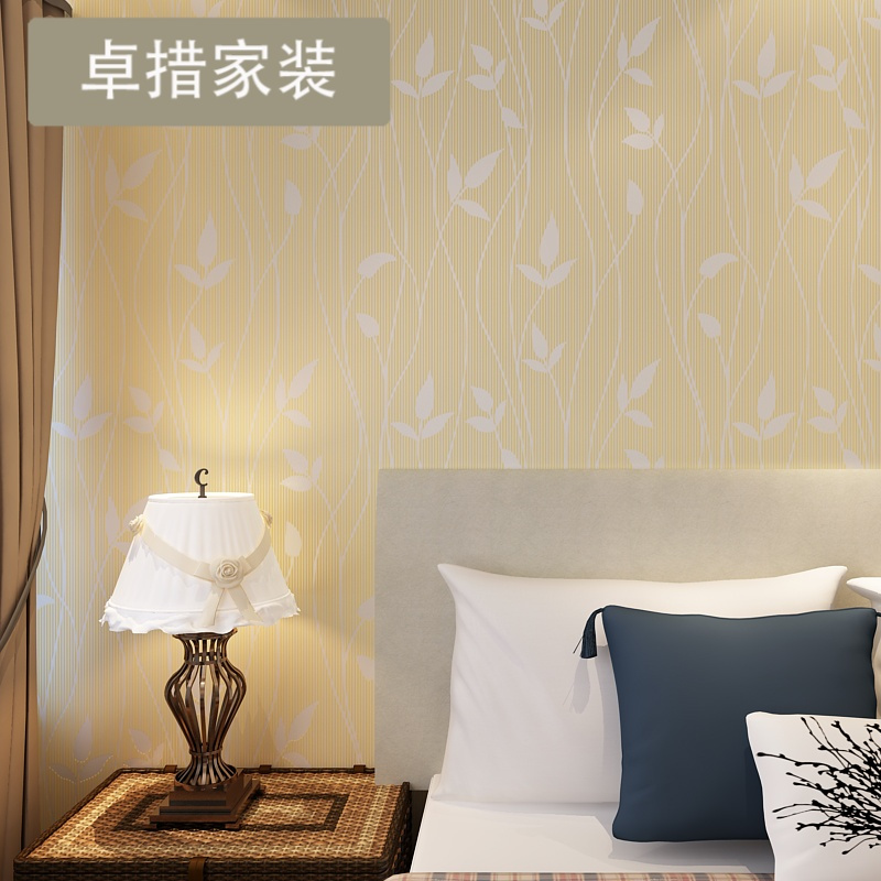 卧室墙纸 无纺布田园叶子多丽壁纸 温馨浪漫简约客厅书房墙纸U005壹德壹