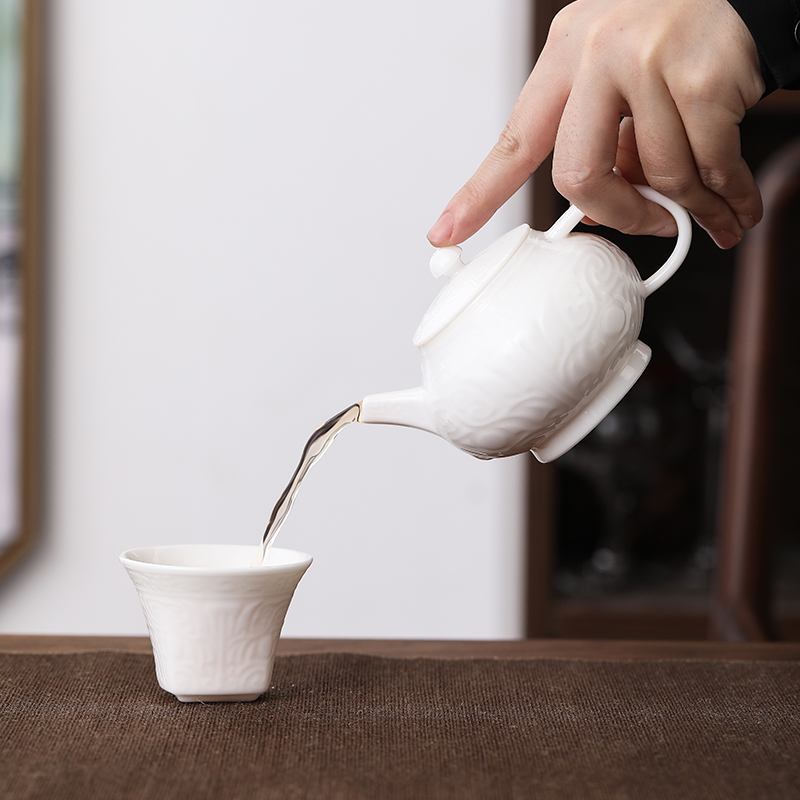 苏氏陶瓷(SUSHI CERAMICS)羊脂玉功夫茶具套装古青铜器纹浮雕工艺高品质功夫茶杯带礼盒套装高清大图