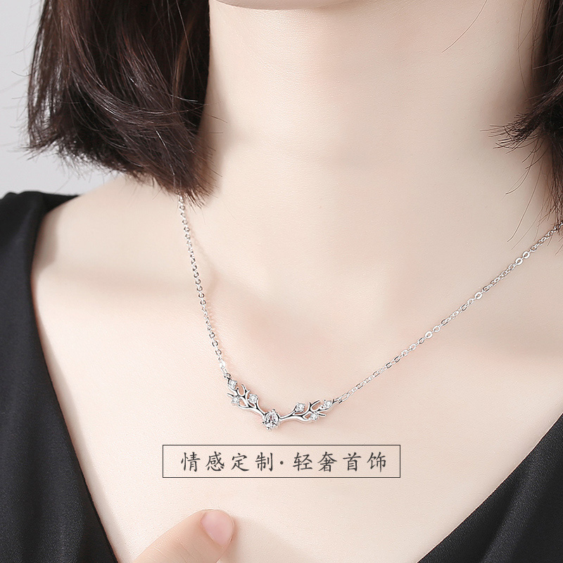 鑫铂尼925纯银项链女小鹿角一路鹿有你银饰女士情侣女款学生女生鹿头吊坠麋鹿锁骨链首饰链520情人节礼物送女友高清大图