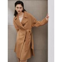 羊毛混纺MECITY女装21春季新款商务风收腰系带纯色毛呢大衣女
