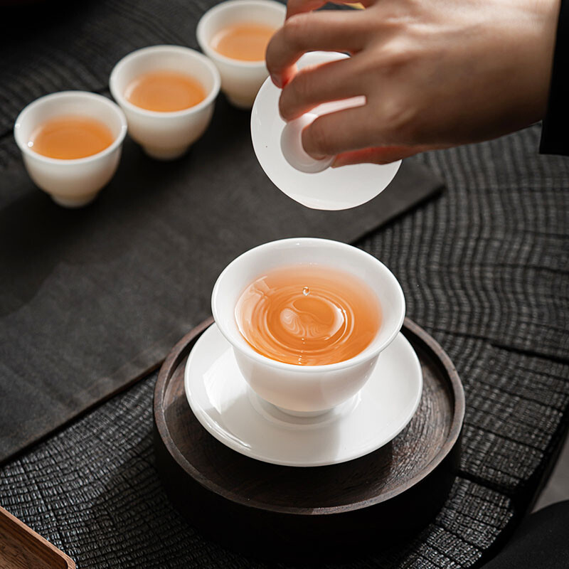 苏氏陶瓷(SUSHI CERAMICS) J0588 羊脂玉-玉兰盖碗组(盖碗茶海茶杯茶漏) 十一件套 (单位:套)高清大图