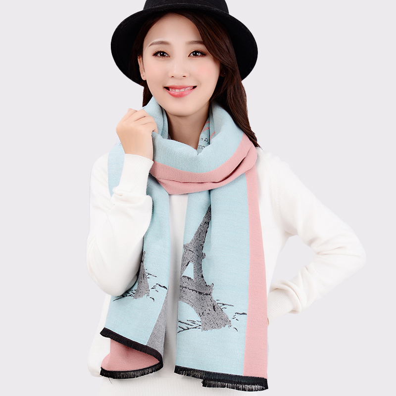 恒源祥围巾冬季女百搭 秋冬新款保暖加厚冬天粉色围脖女生日礼物 浅蓝