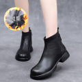 2023新款切尔西短靴车缝线压纹大码百搭加绒纯色时装靴女_444 黑色 35