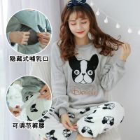 月子服秋冬季怀孕期孕妇睡衣加厚加绒保暖套装产后产妇哺乳喂奶衣 小狗绒 M（加绒加厚）