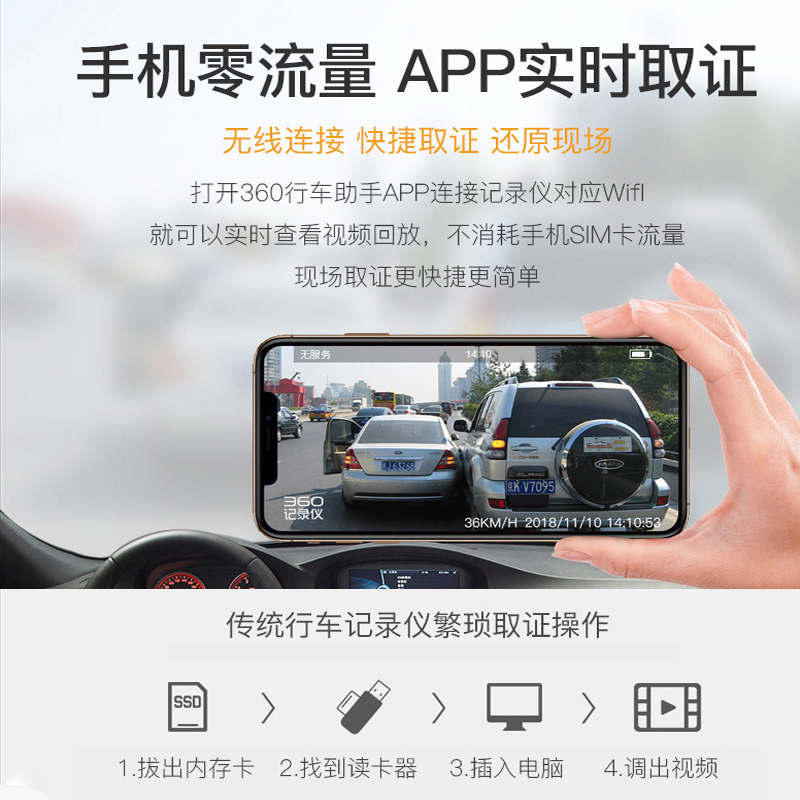 360 高清行车记录仪G300 夜视加强停车监控迷你隐藏手机无线WiFi互联电子狗测速一体机 G300升级128G卡