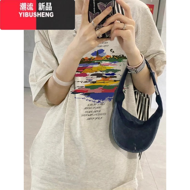 YIBUSHENG潮牌正肩短袖t恤女2024新款设计感小众复古美式宽松半袖上正高清大图