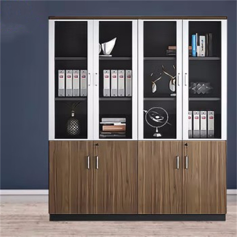 环杰木制书柜文件柜储物柜hj1033四门玻璃门书柜