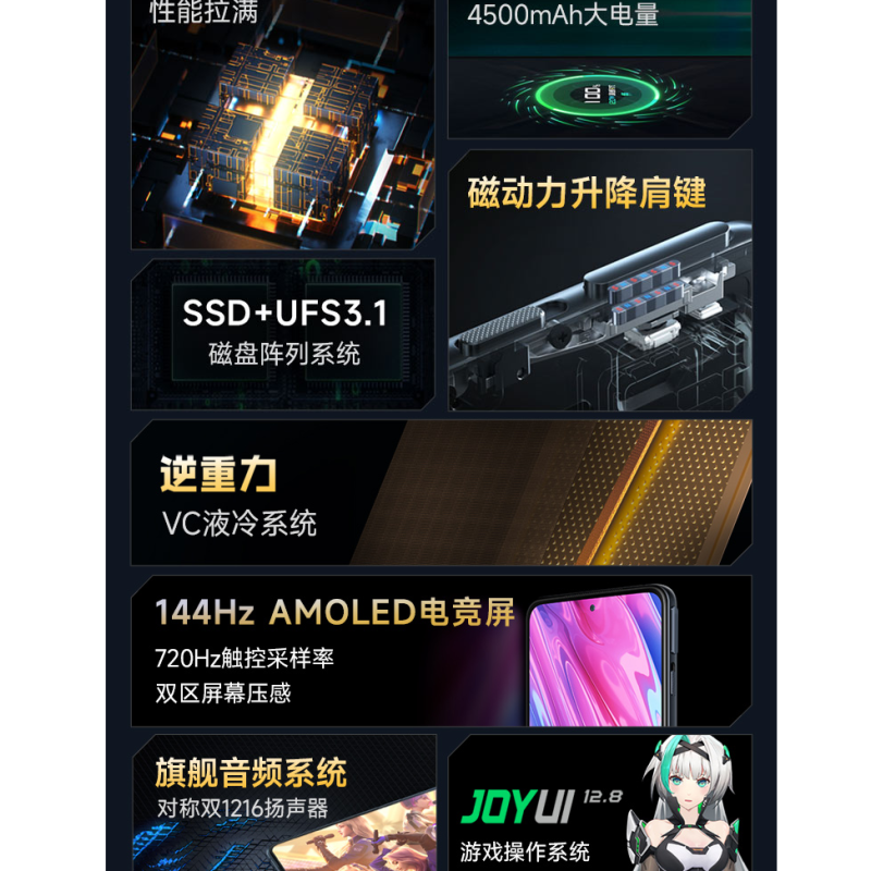 [原封]黑鲨5 RS 骁龙888版 8GB+256GB 天穹黑 磁动力升降肩键 120W闪充 144Hz电竞屏 5G全网通电竞游戏手机