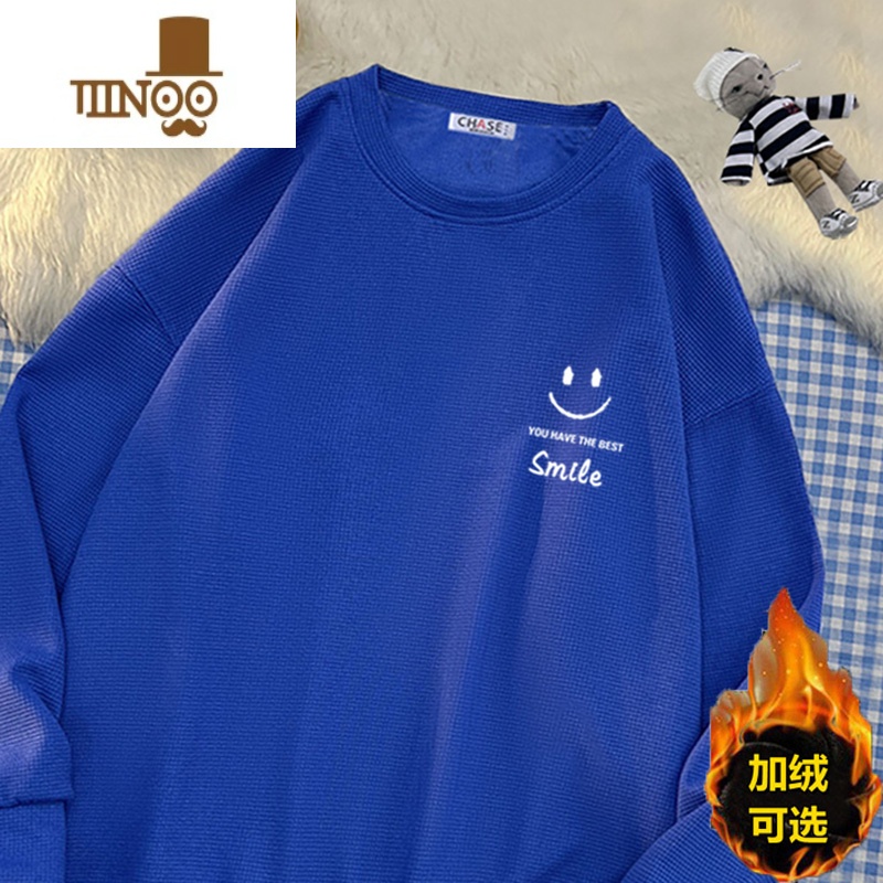 YANXU加绒卫衣男华夫格2023新款圆领打底衫t恤长袖百搭ins衣服高清大图