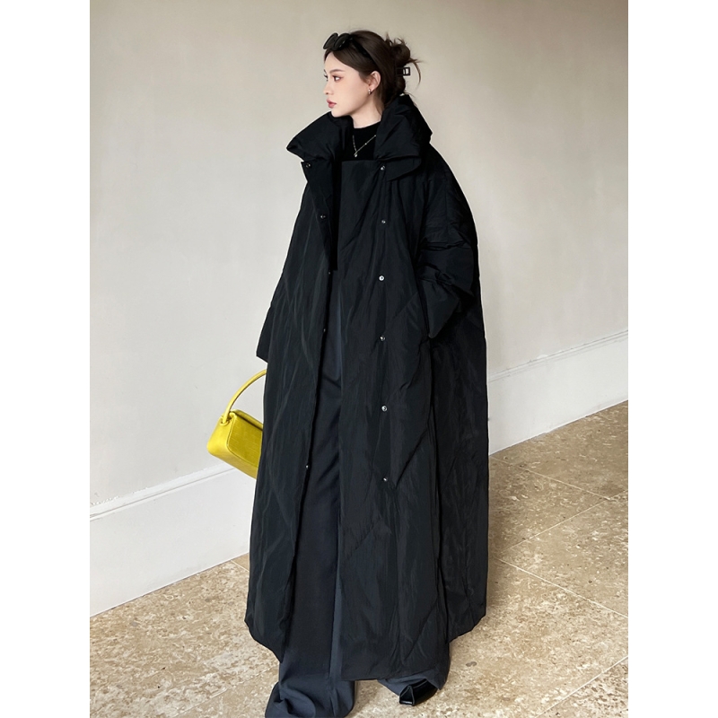 2025年新款大码冬季棉服女中长款韩版宽松大被子棉衣棉袄加厚外套 黑色 S