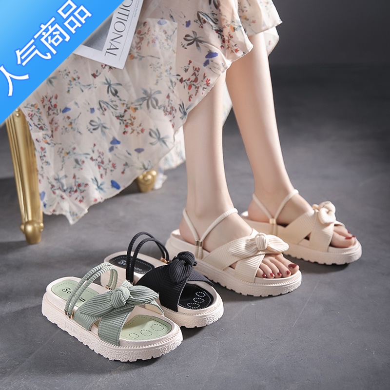 SUNTEK两穿凉鞋女夏外穿2023年新款ins潮配裙子厚底仙女风罗马沙滩拖鞋高清大图