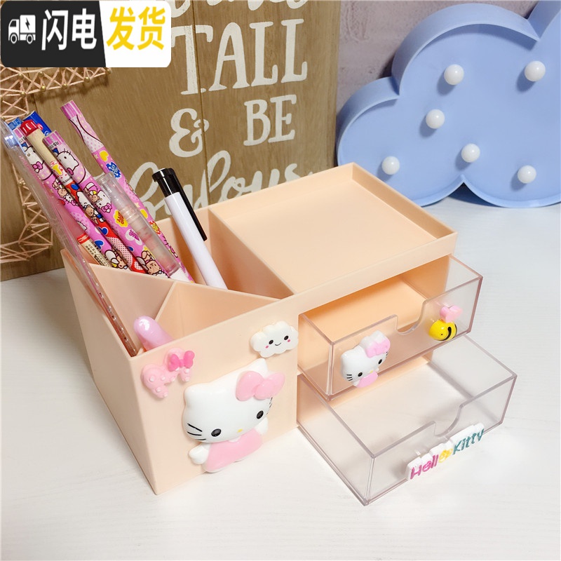 三维工匠多功能卡通笔筒桌面个性创意文具收纳盒韩国小学生儿童办公室用品 KT猫头款高清大图
