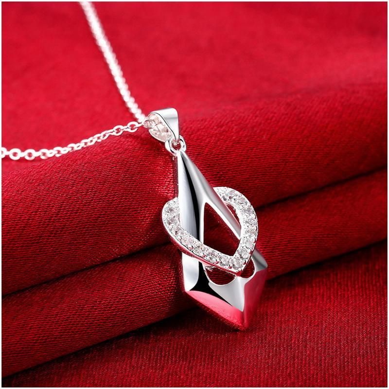 N857 Women Silver Necklace 镀纯银日韩时尚配饰女水晶项链坠送女朋友七夕情人节礼物